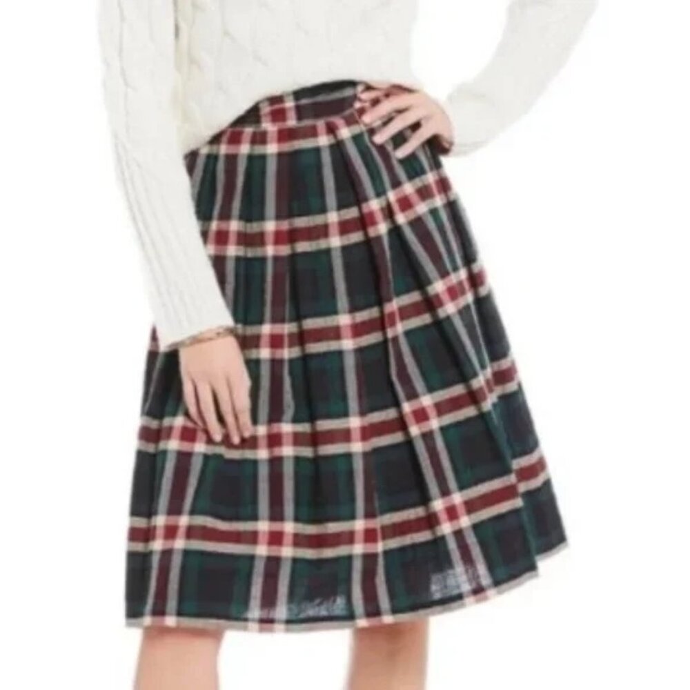 Cremieux Plaid Skirt Women 12 Green Burgundy Good Pleated A-Line Knee Length‎